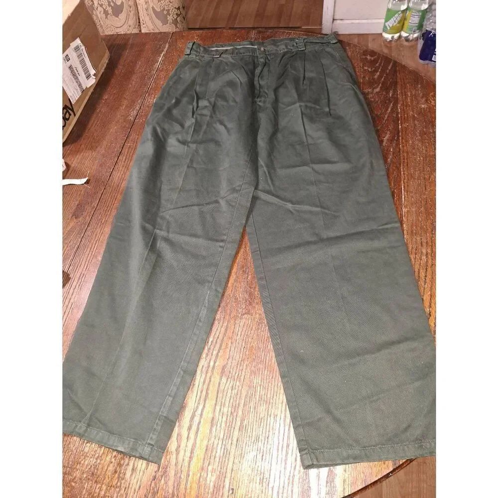 Vintage 36x30 Perry Ellis America Green Pleated Front Cotton Pants with Pockets
